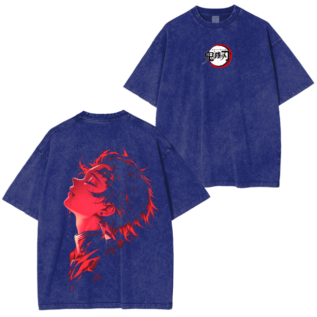 Demon Slayer Tanjiro Kamado Vintage Anime Unisex Washed T-Shirt-comicclothing