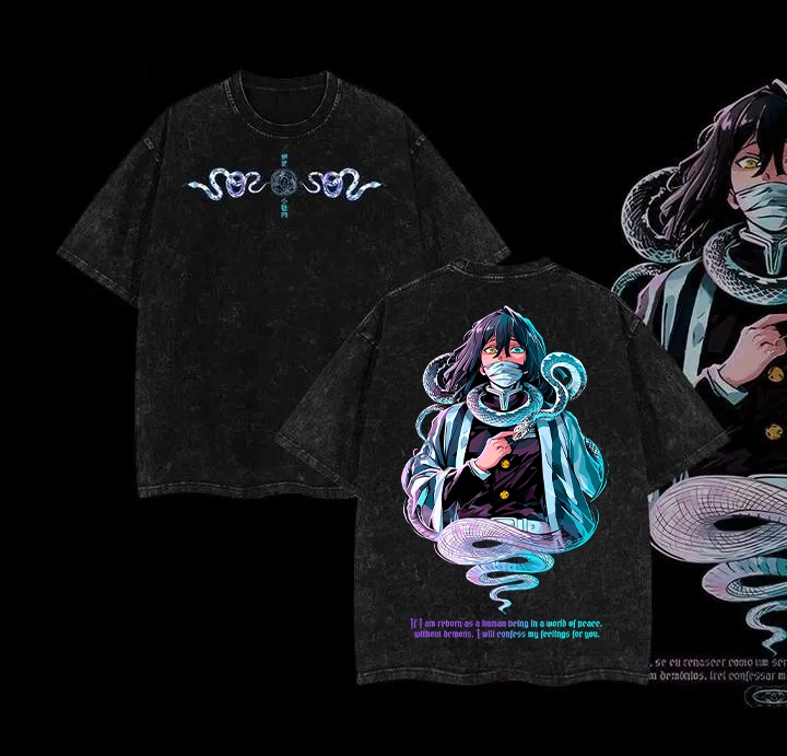 Hashira Demon Slayer Tee – Rengoku, Giyu, Tengen, Obanai, Gyomei, Mitsuri Vintage Washed Oversized T-Shirt-Anime x kingdom
