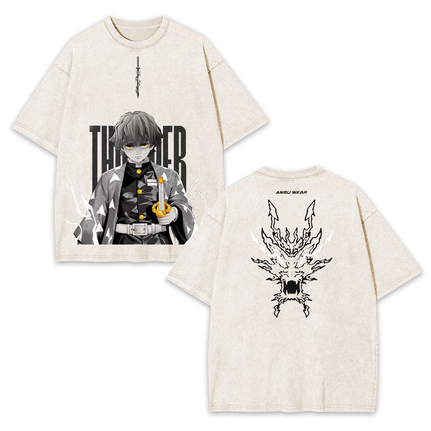 ZENITSU DEMON SLAYER UNISEX WASHED T-SHIRT-[DS]-comicclothing