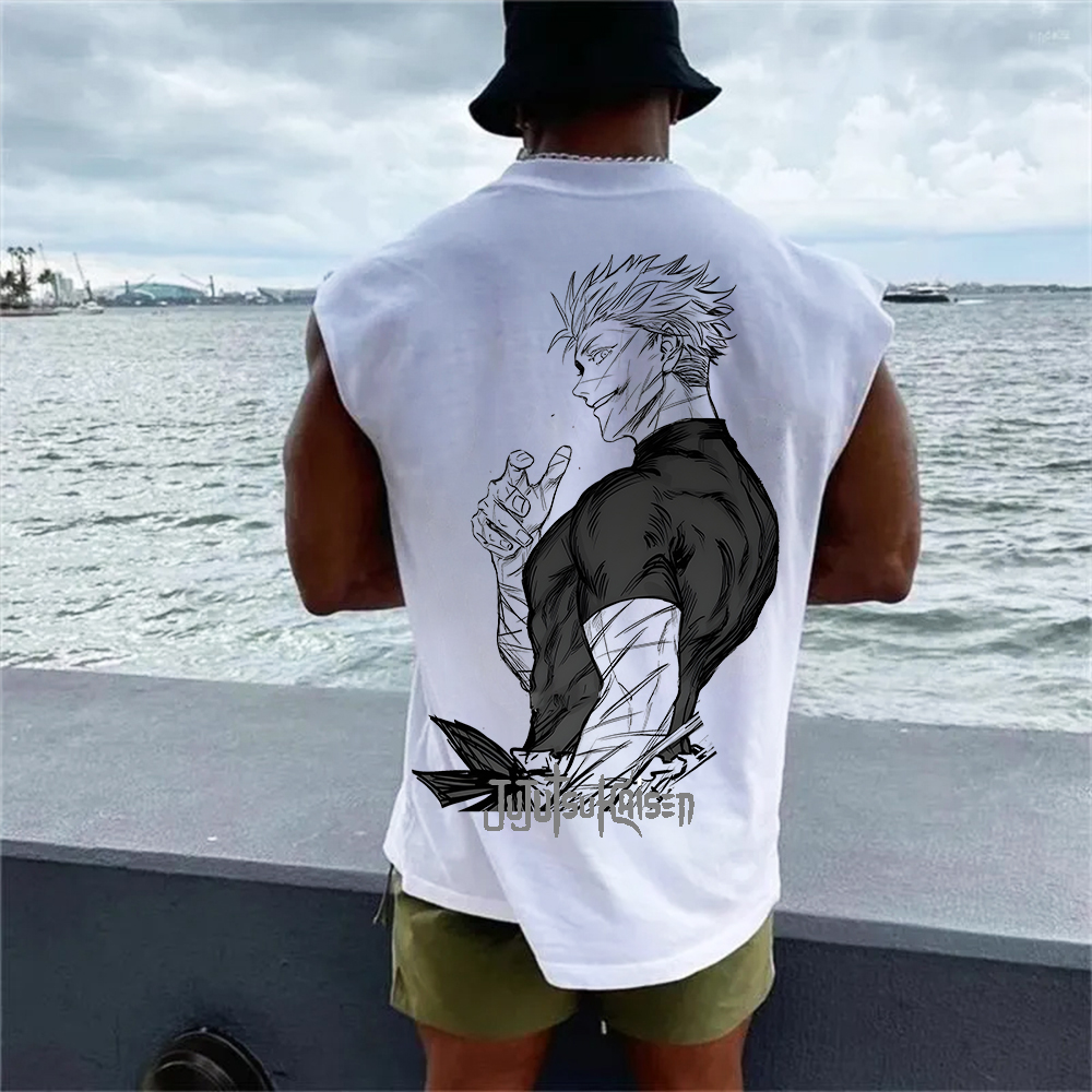 Casual Loose Anime Print Tank Top-comicclothing