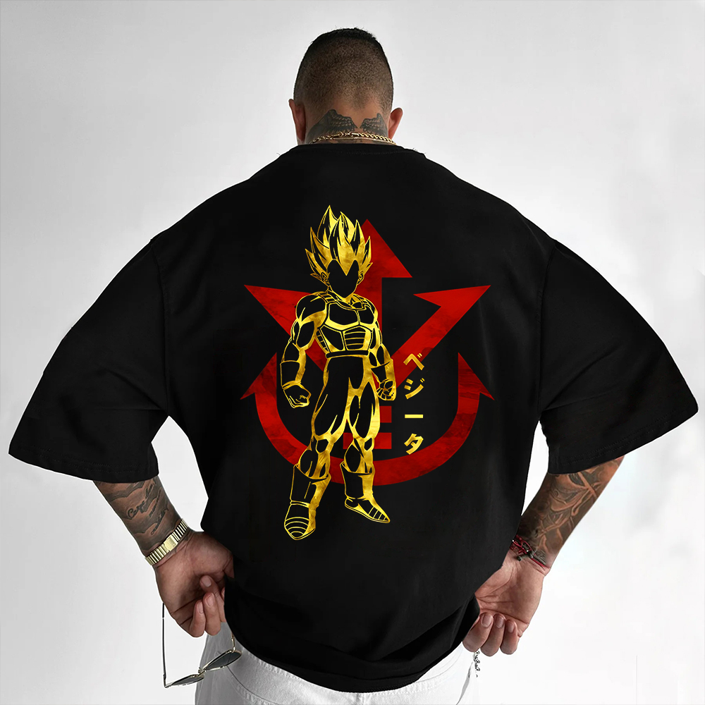 Oversized casual Dragon Ball Vegeta silhouette large print T-shirt