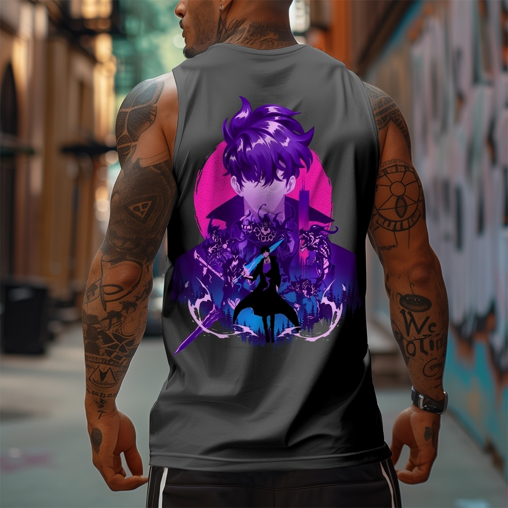 Oversized Anime Print Gym Tank Top