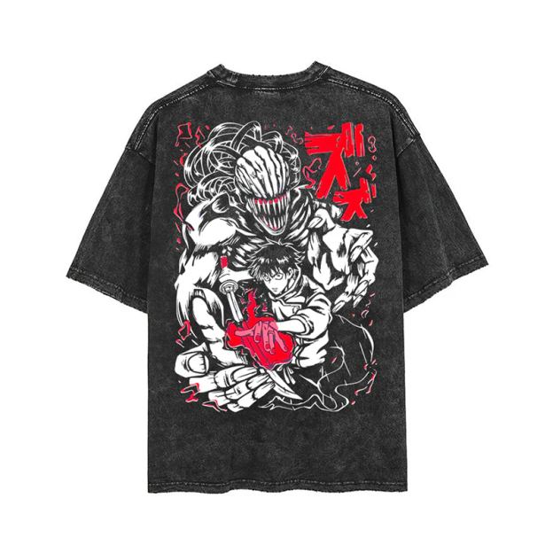 Unisex Vintage Batik Washed Anime Graphic Design Printed T-shirt