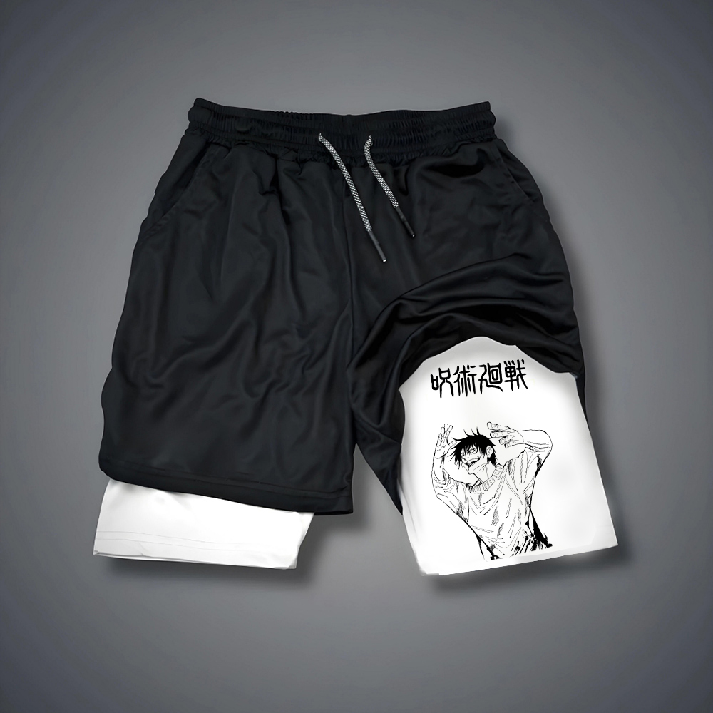 Men's Anime Print Double Layer Gym Shorts-comicclothing