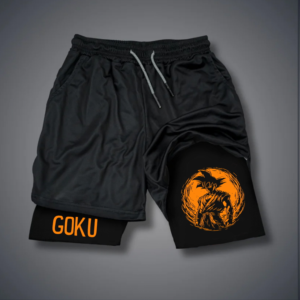Men's Dragon Ball Anime Goku Print Double Layer Gym Shorts