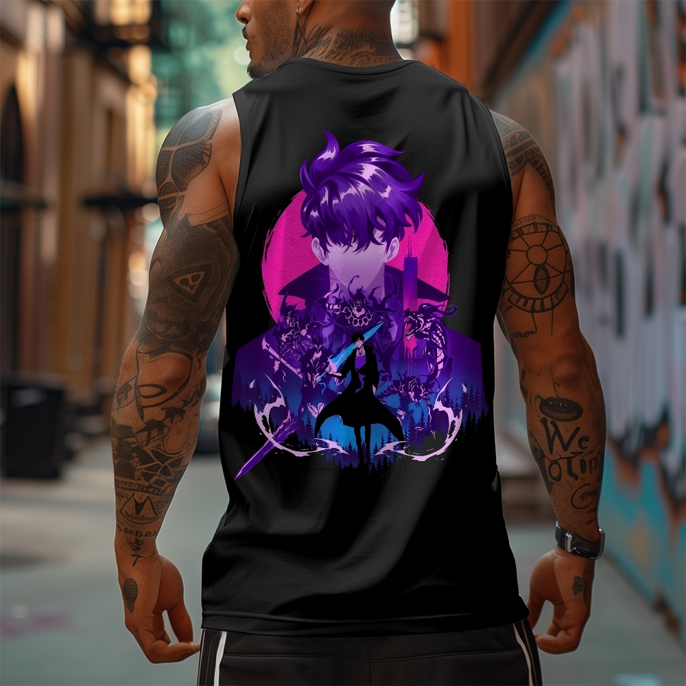 Oversized Anime Print Gym Tank Top