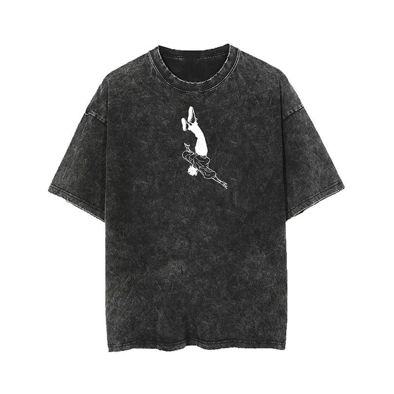 Unisex Vintage Batik Washed Anime Graphic Design Printed T-shirt