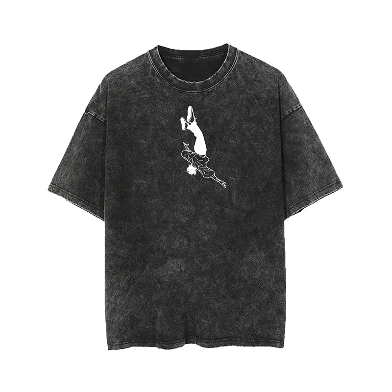 Unisex Vintage Batik Washed Anime Graphic Design Printed T-shirt