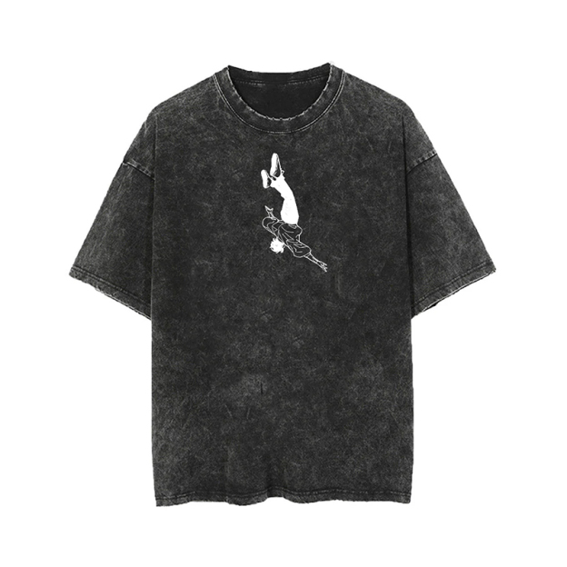 Unisex Vintage Batik Washed Anime Graphic Design Printed T-shirt