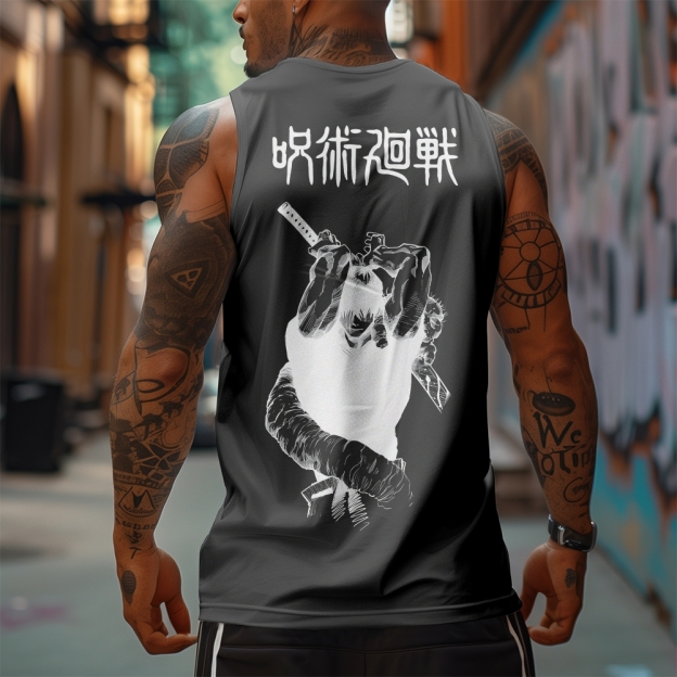 Oversized Anime Print Gym Tank Top-comicclothing