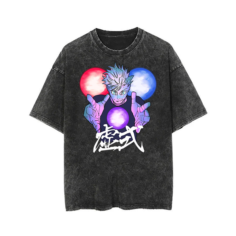 Unisex Vintage Batik Washed Anime Graphic Design Printed T-shirt