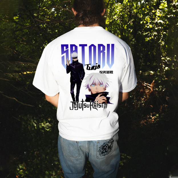 Oversized Unisex Anime Gojo Satoru Print T-Shirt-comicclothing