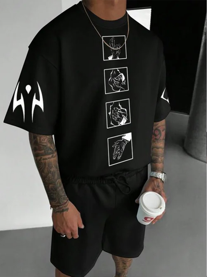 Oversized Loose Anime Mostly Printed T-Shirt