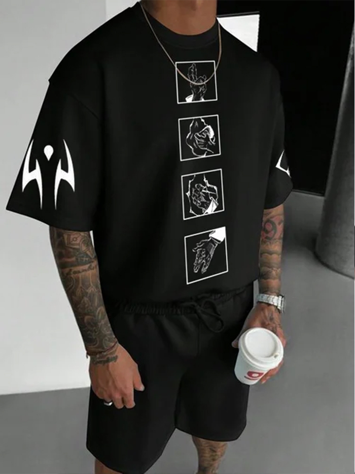 Oversized Loose Anime Mostly Printed T-Shirt