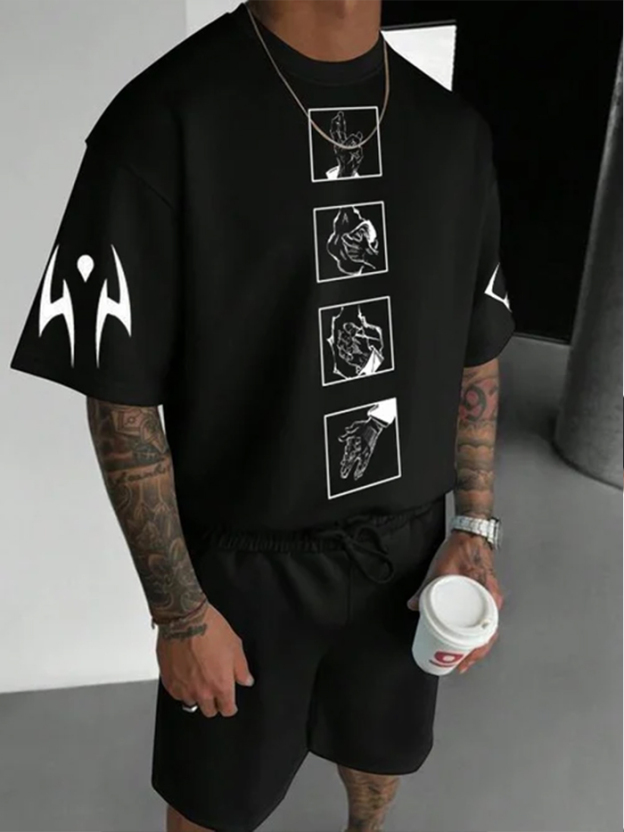 Oversized Loose Anime Mostly Printed T-Shirt