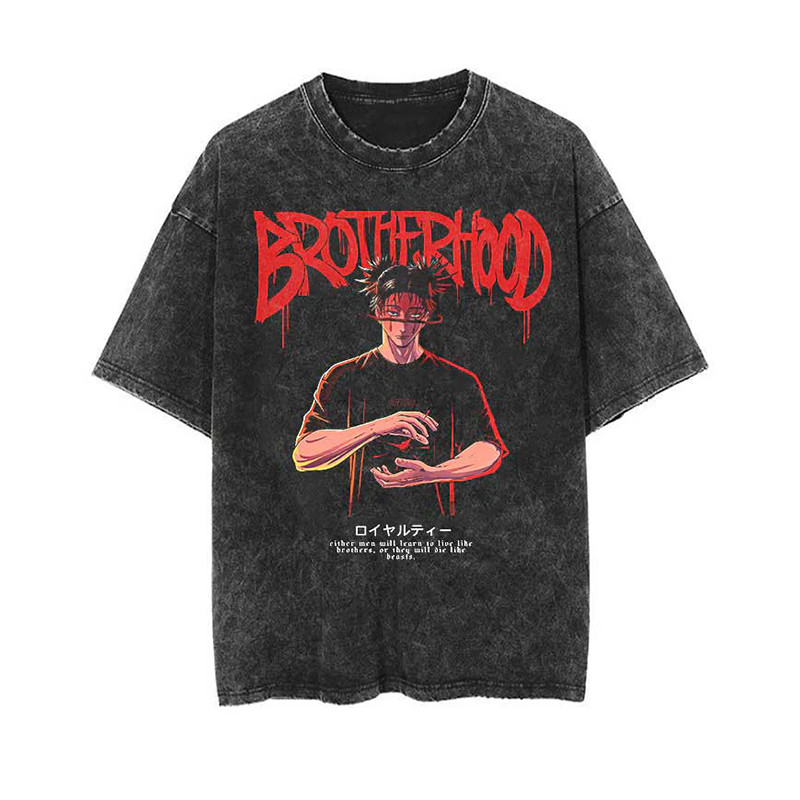 Casual Batik Washed Jujutsu Kaisen Anime Print T-Shirt