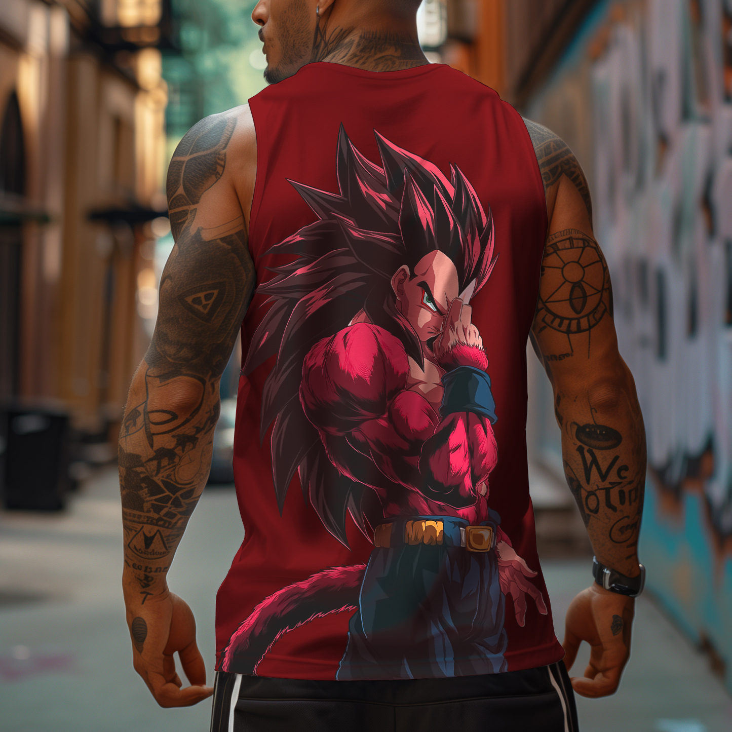 Oversized Anime Print Gym Tank Top