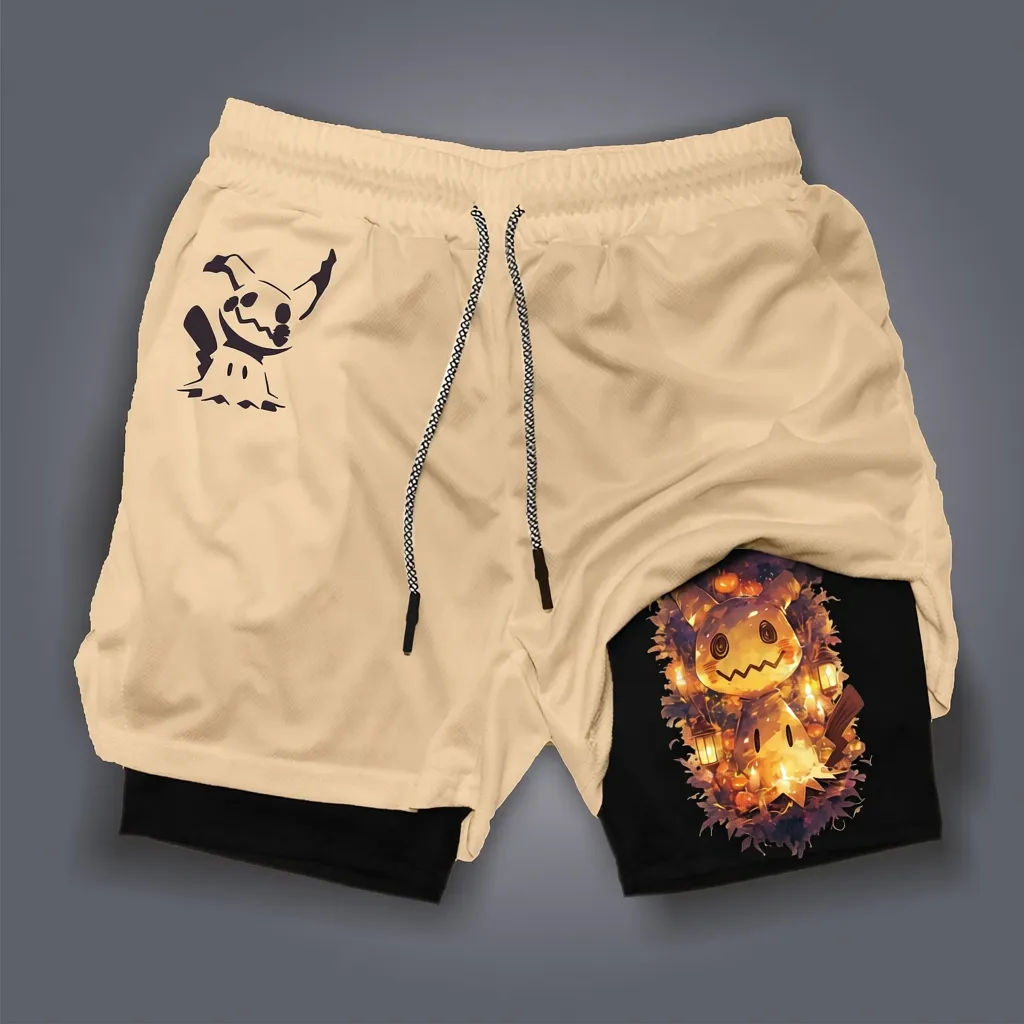 Pokémon Unisex Anime Pattern Halloween Mimikyu Shorts-Anime x kingdom