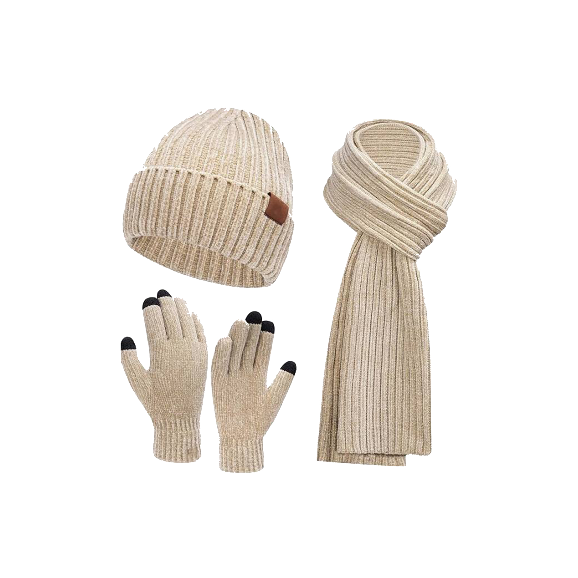 Knit hat, scarf and gloves 3 sets