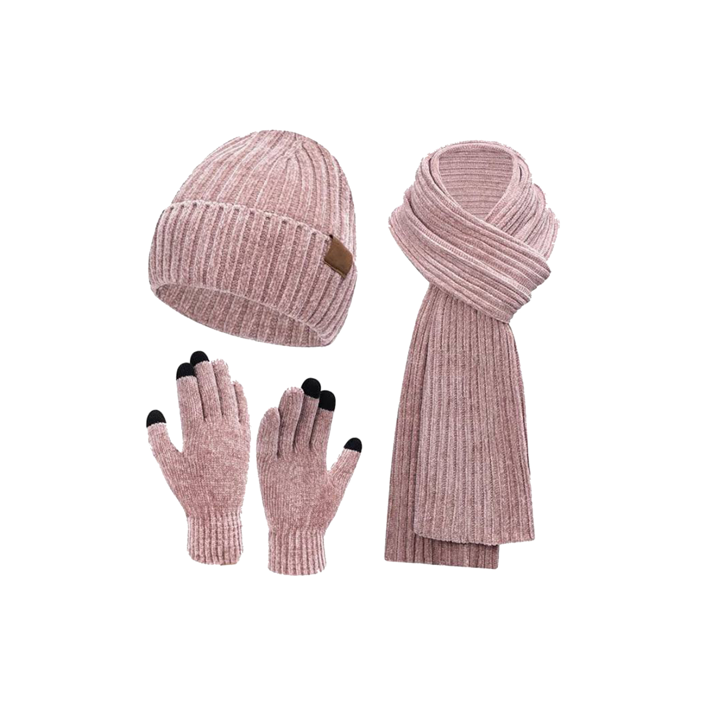 Knit hat, scarf and gloves 3 sets