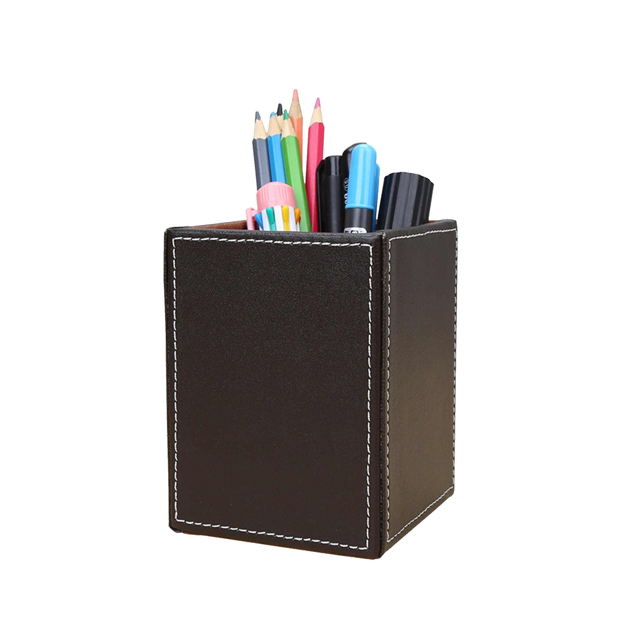 Desk Pen Holder crafted from Leather 3.4  x 3.4  x 4.6