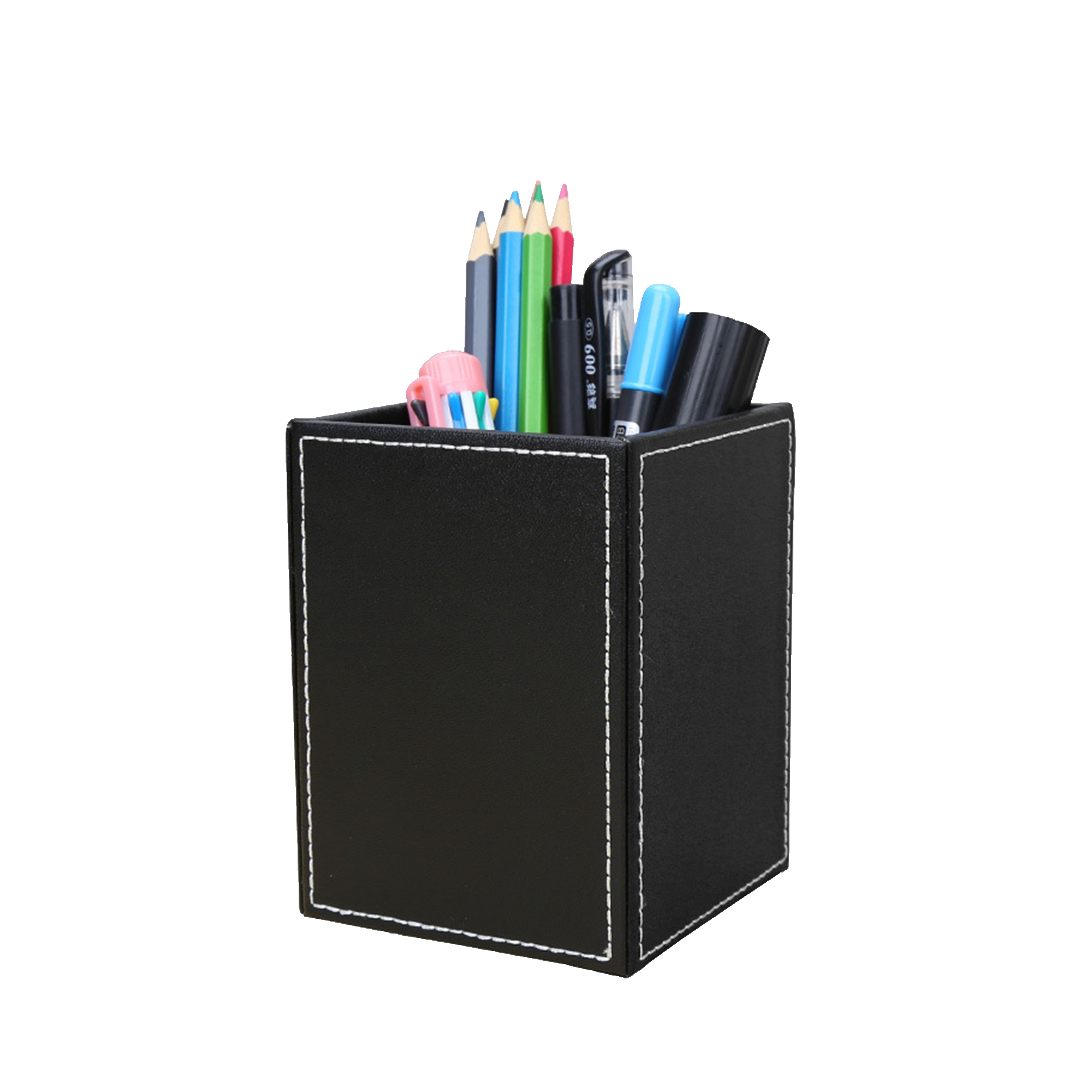 Desk Pen Holder crafted from Leather 3.4  x 3.4  x 4.6
