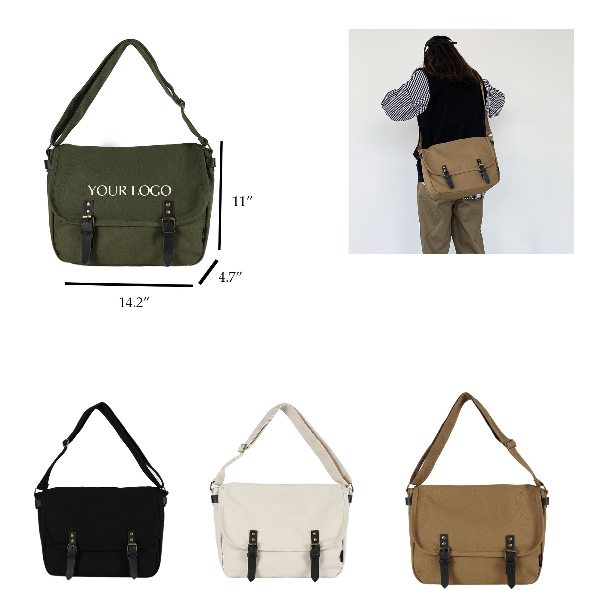 Big Unisex Canvas Duty Messenger Crossbody Bag 14.2" x 11" x 4.7"