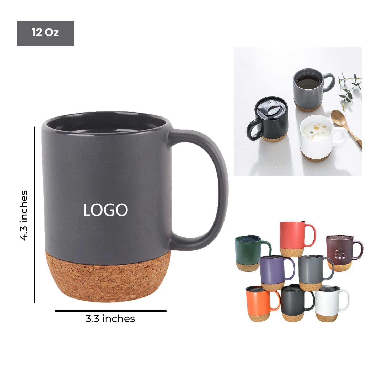 Ceramic Mugs with Cork Base and Plastic Lid 3.3 " x 4.3 "