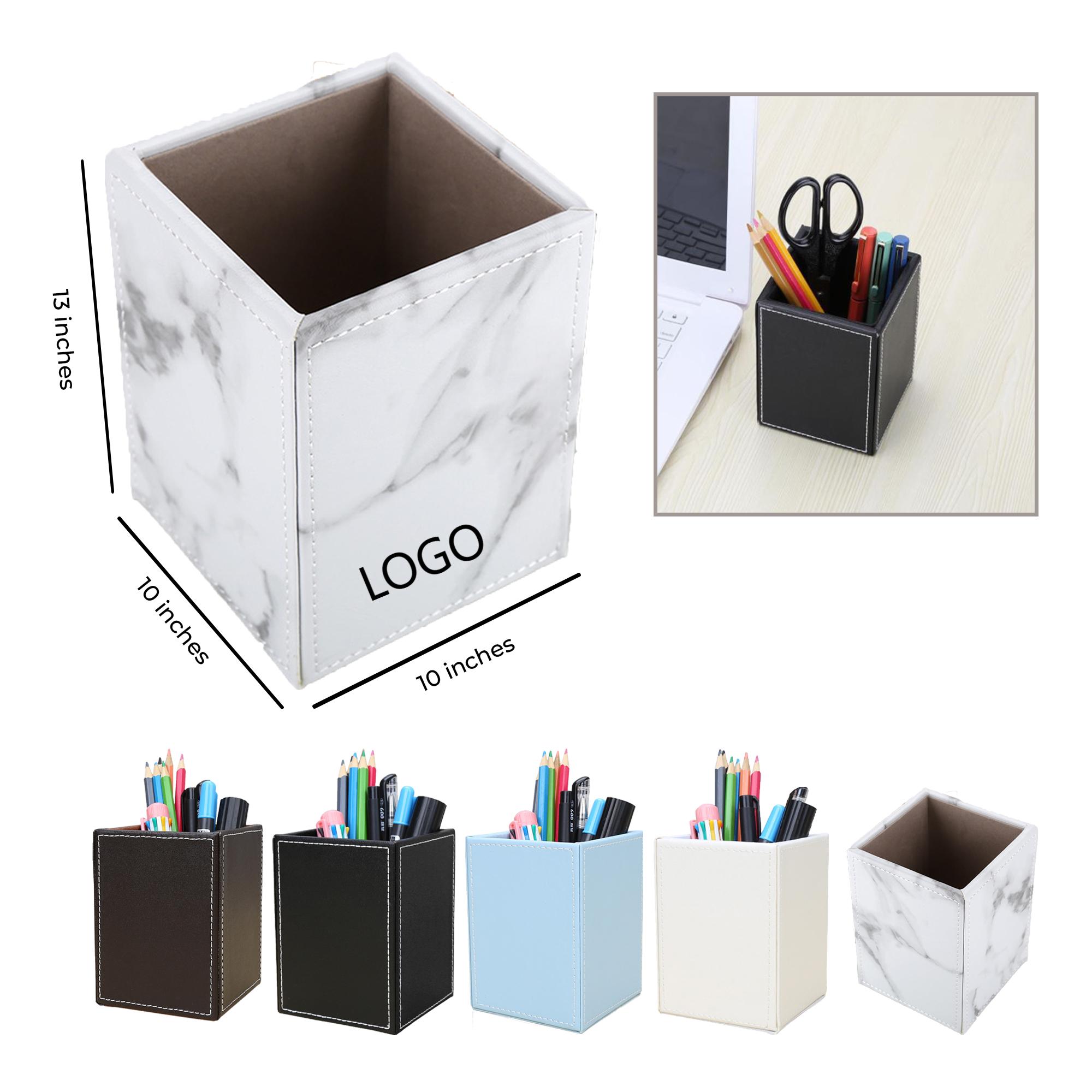 Desk Pen Holder crafted from Leather 3.4  x 3.4  x 4.6