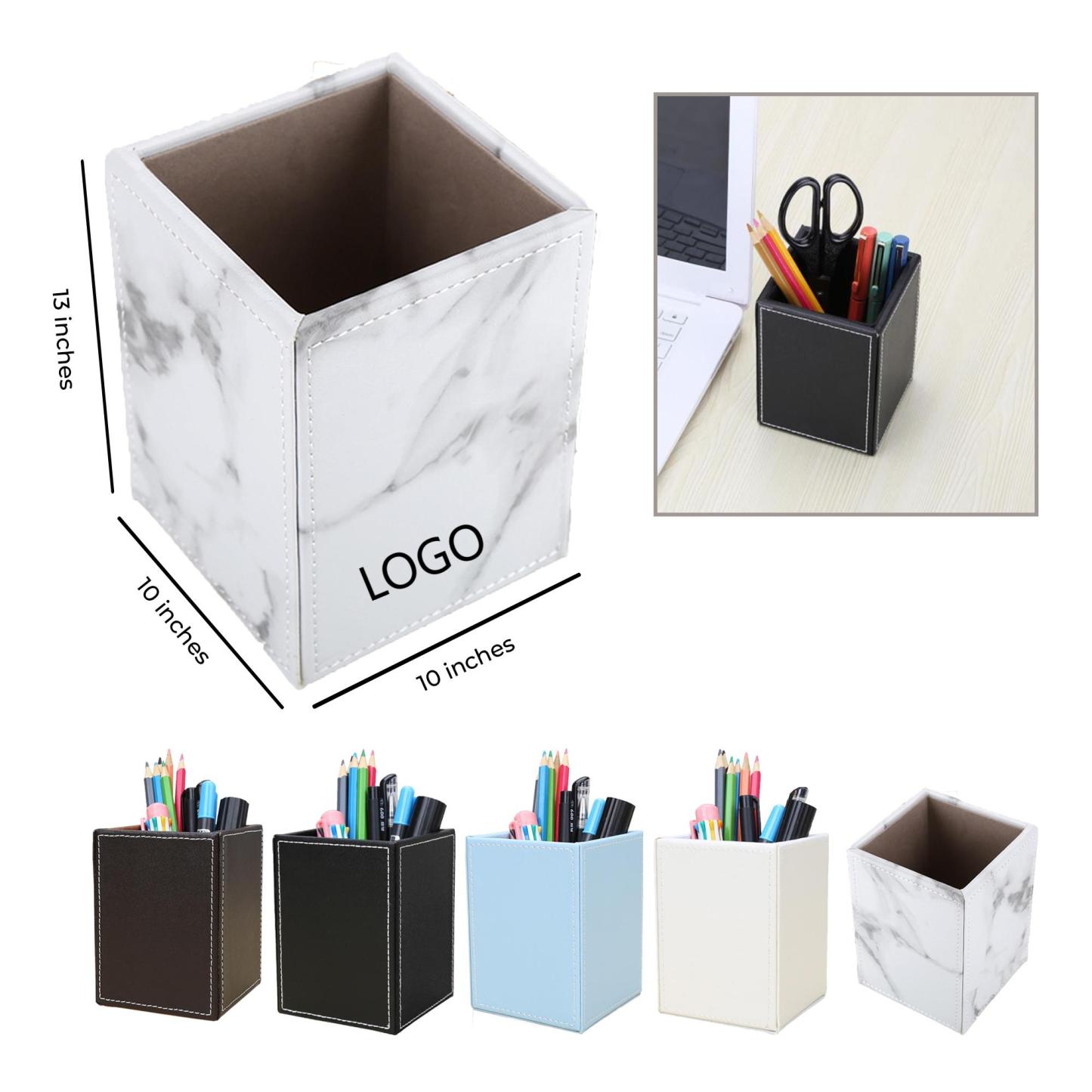 Desk Pen Holder crafted from Leather 3.4  x 3.4  x 4.6