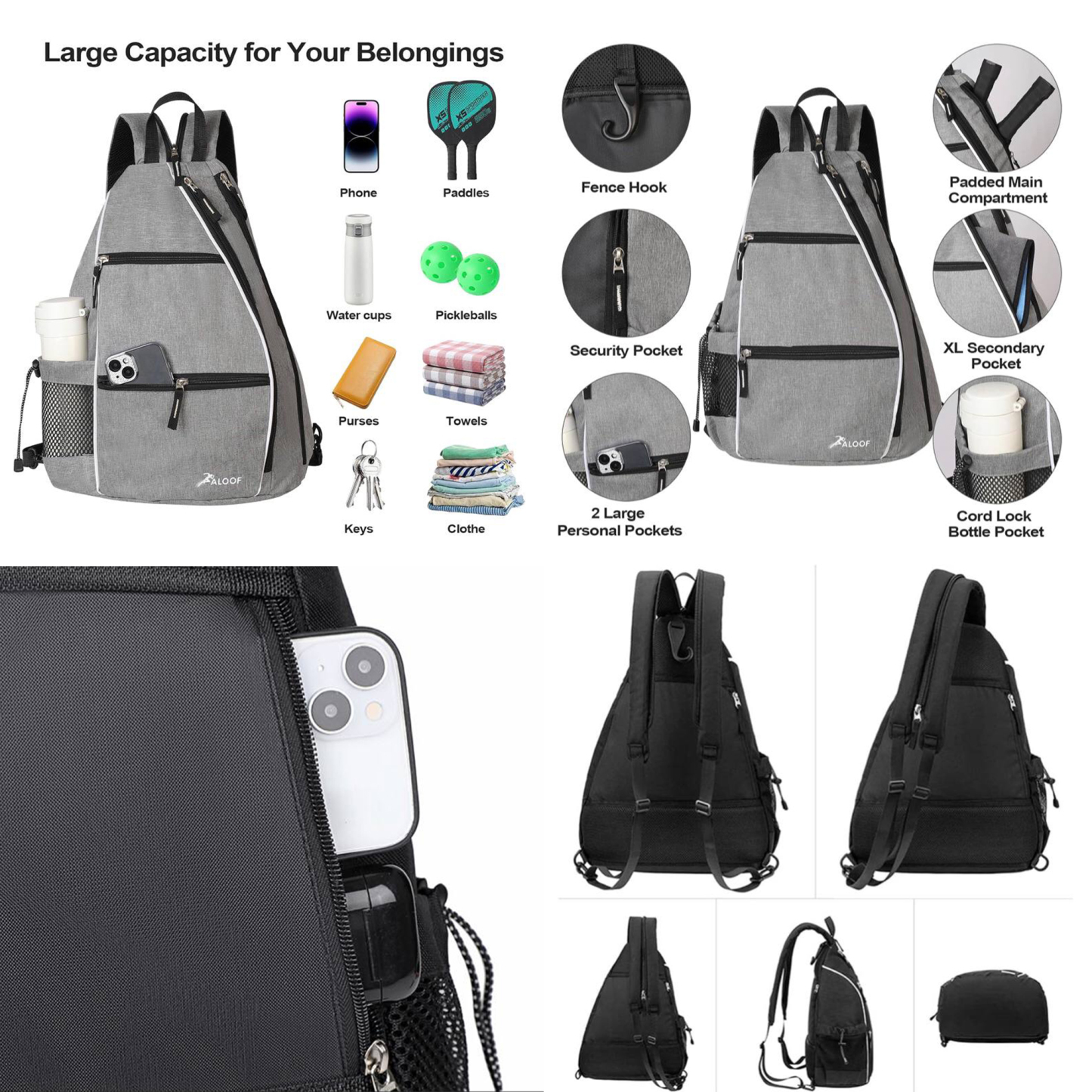 Multifunctional Sports Racket Bag – 17.7"" H x 12.6"" L x 7.9"" W Multifunctional Design Large Capacity Zipper Closure One Shoulder Strap Side Mesh Pocket