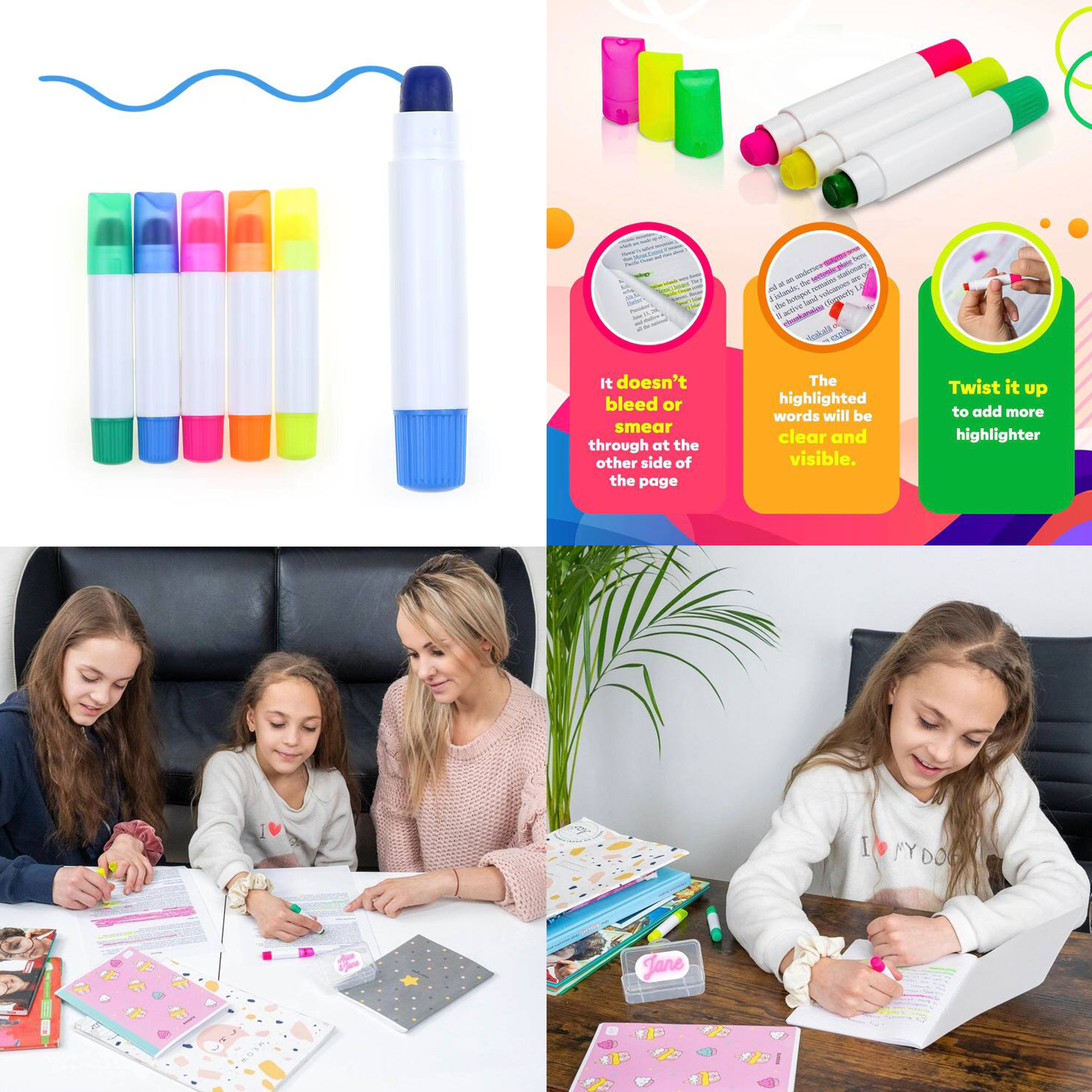 Eco-Friendly Wheat Stick Graffiti Highlighter Pen with 4 Color Set 