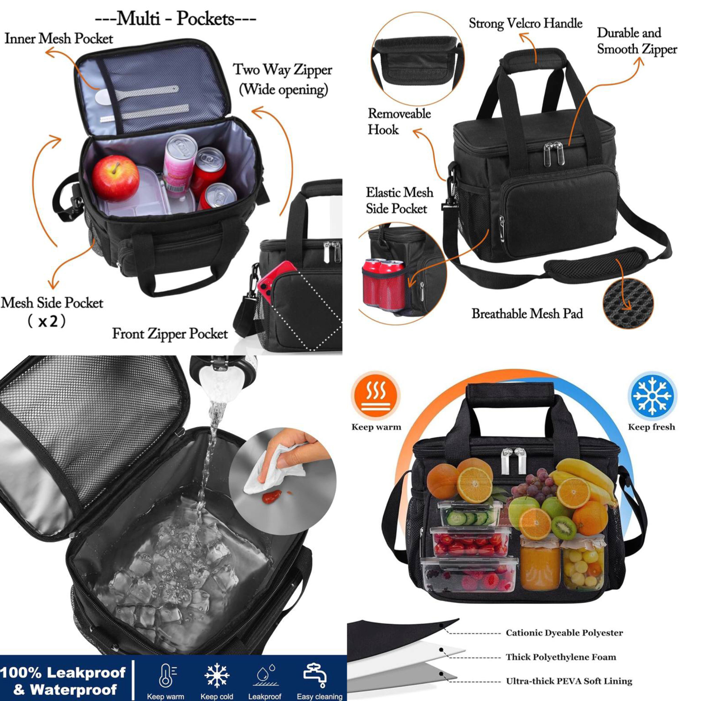 Customized Small Portable Cooler Bag with Insulation and Waterproof Design – 9.4"" L x 5.9"" W x 7.1"" H  