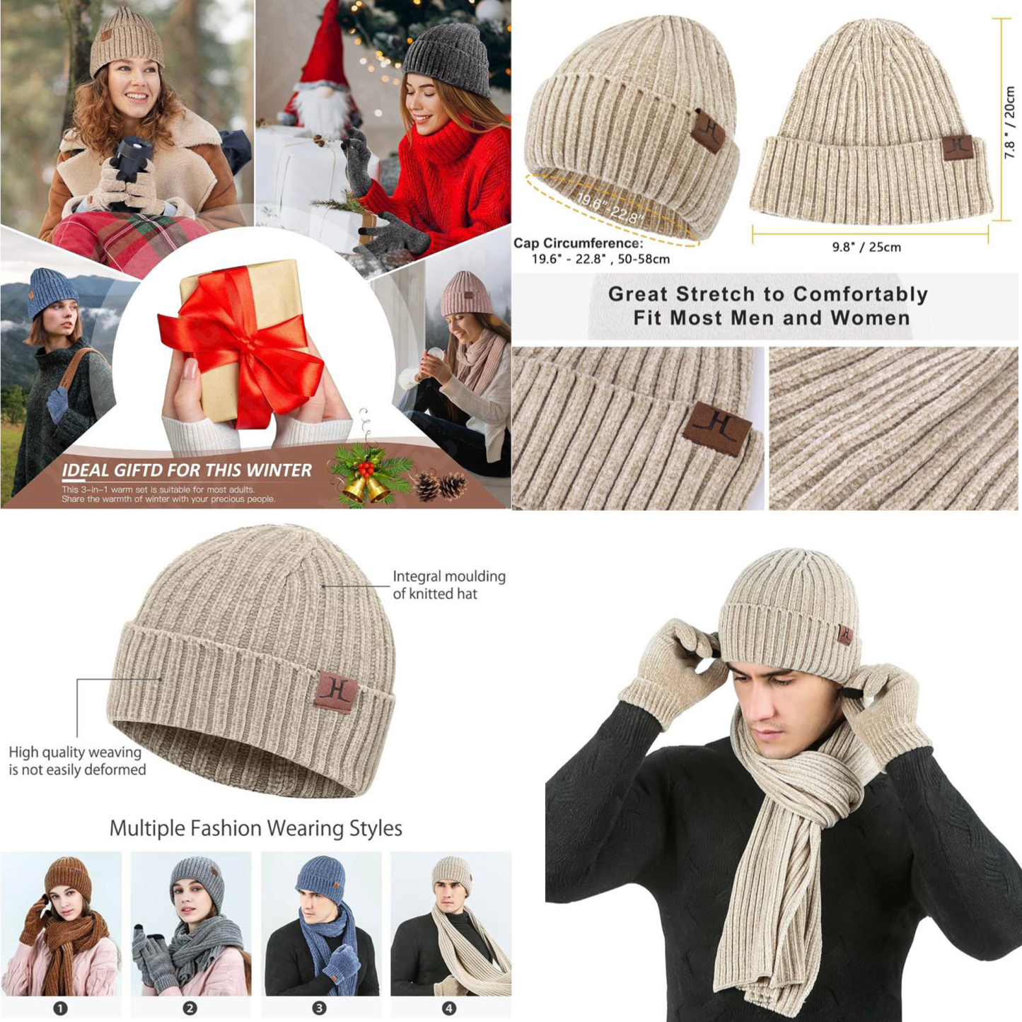 Knit hat, scarf and gloves 3 sets