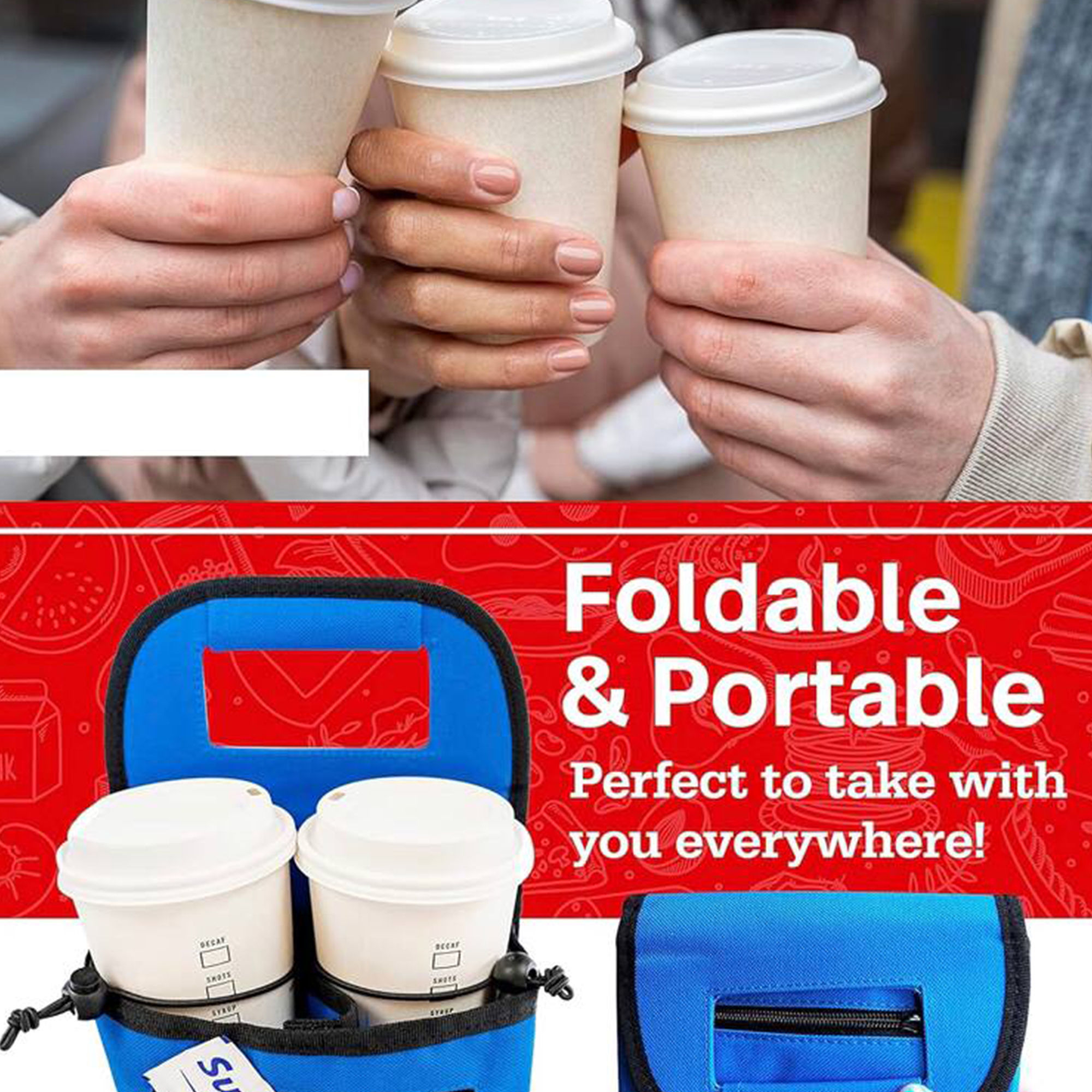 Customized Coffee Bag Transport Bag with Adjustable Beverage Size – 7.1"" L x 9.8"" H  