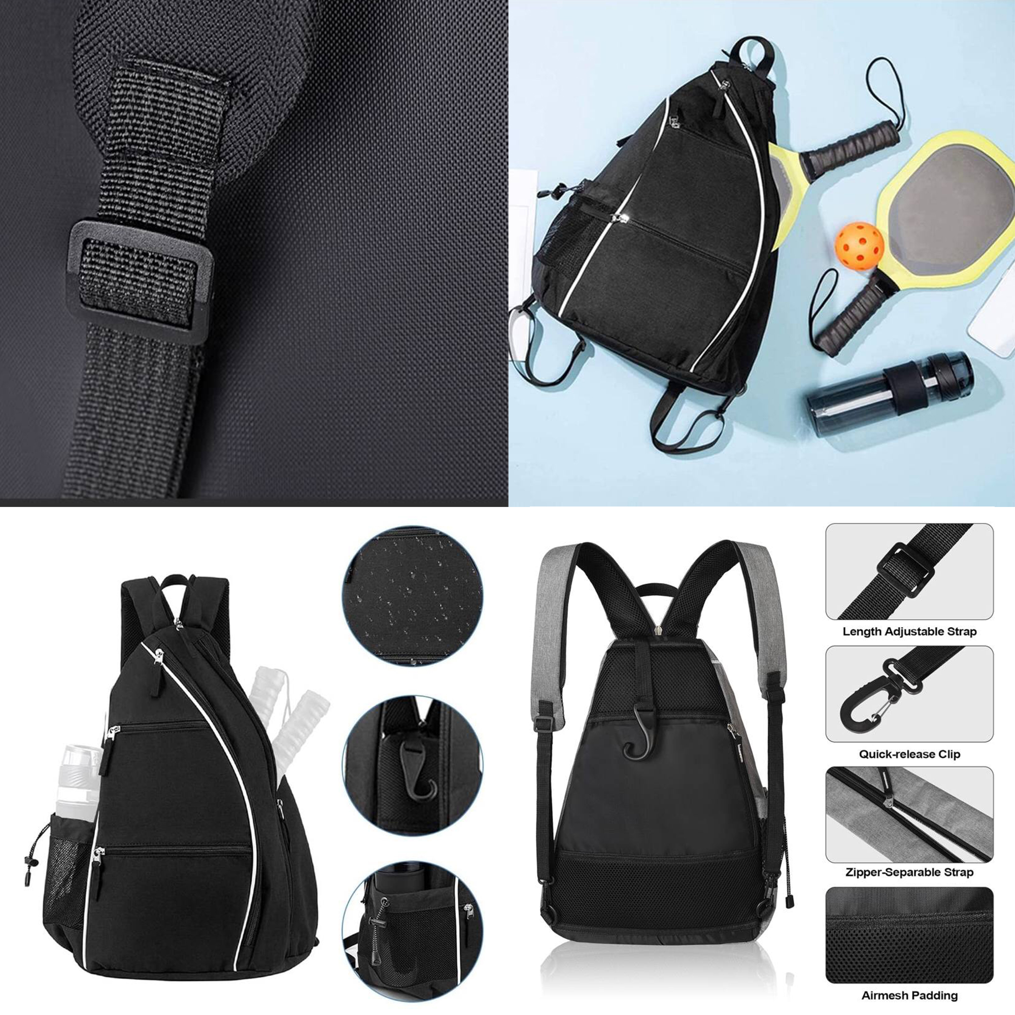 Multifunctional Sports Racket Bag – 17.7"" H x 12.6"" L x 7.9"" W Multifunctional Design Large Capacity Zipper Closure One Shoulder Strap Side Mesh Pocket