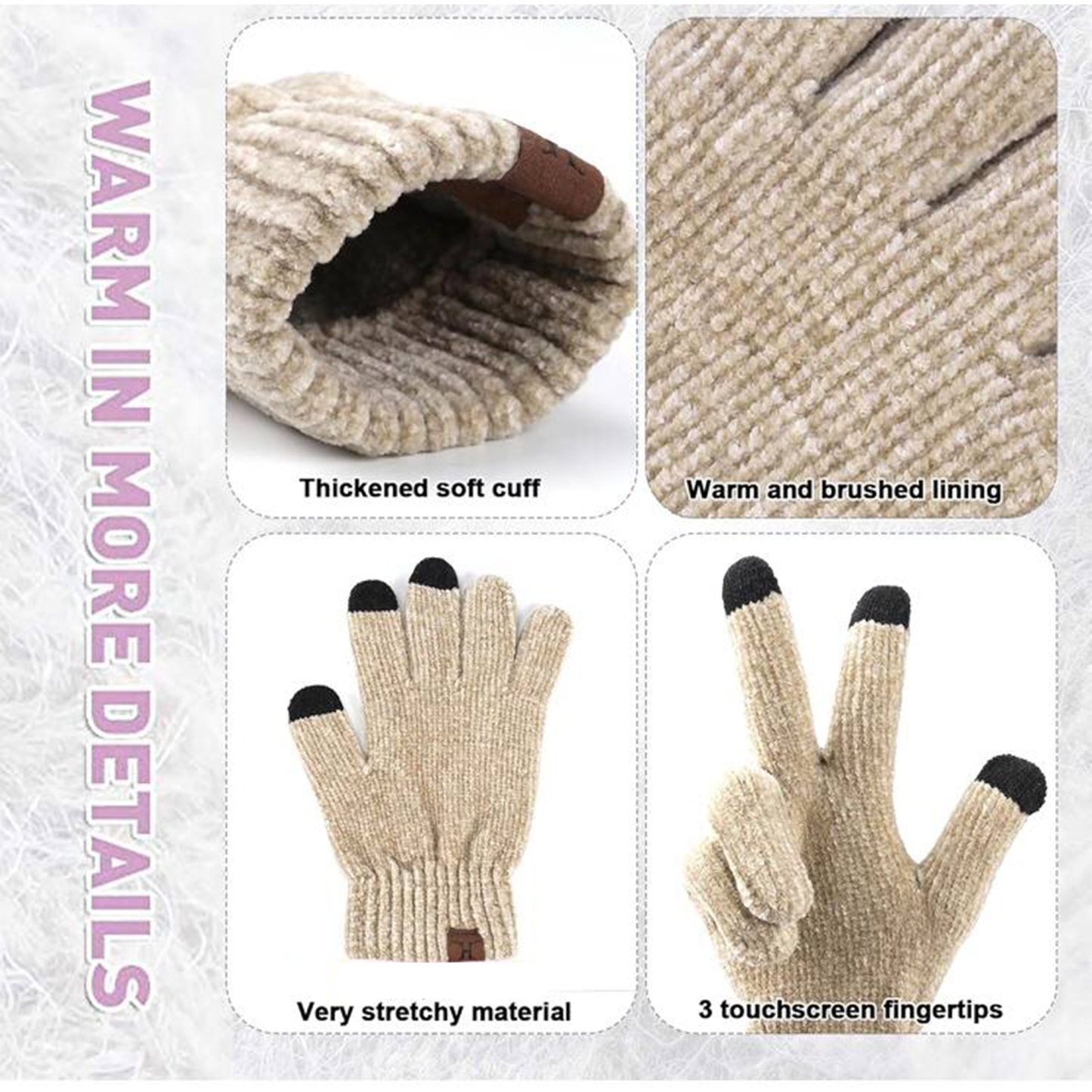 Knit hat, scarf and gloves 3 sets