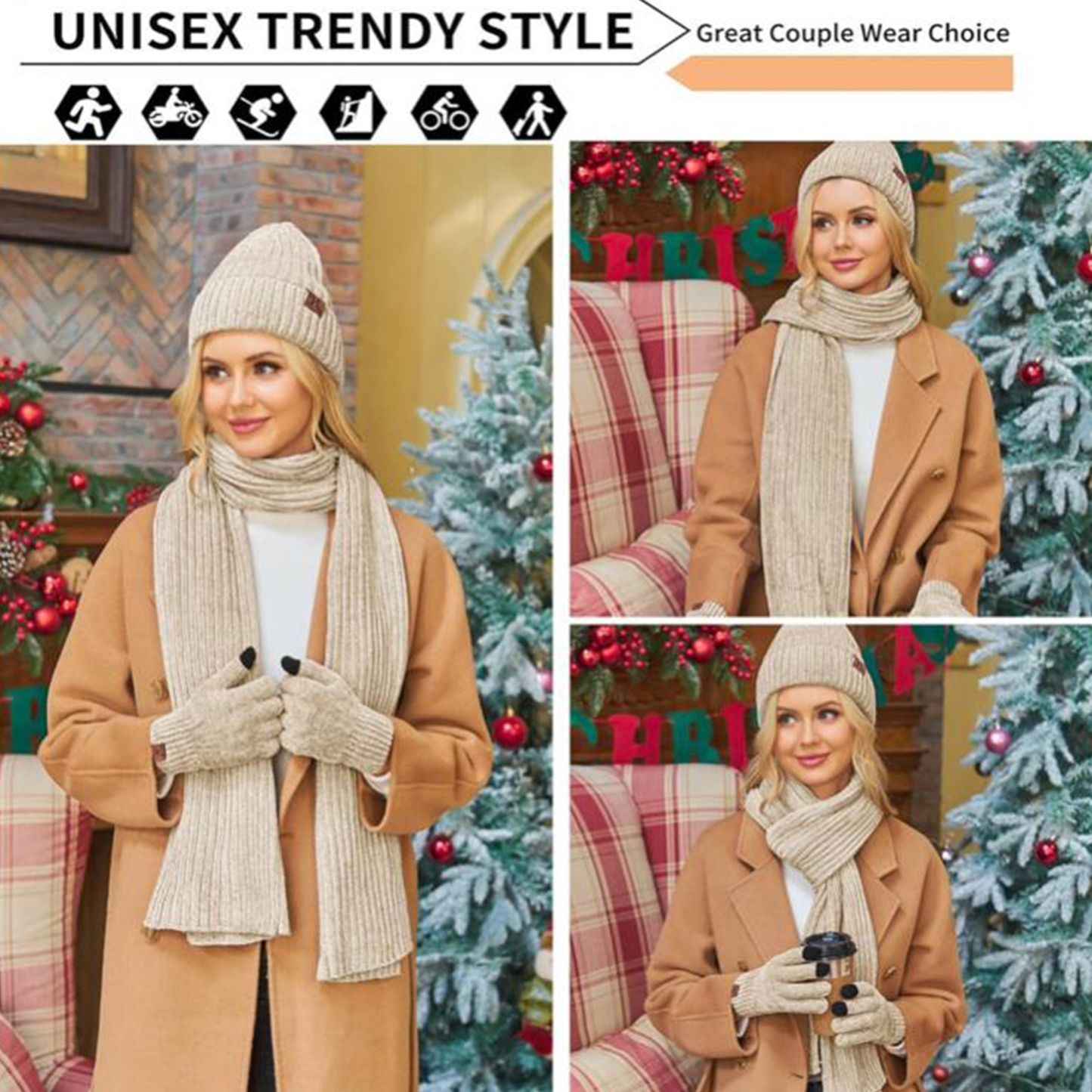 Knit hat, scarf and gloves 3 sets