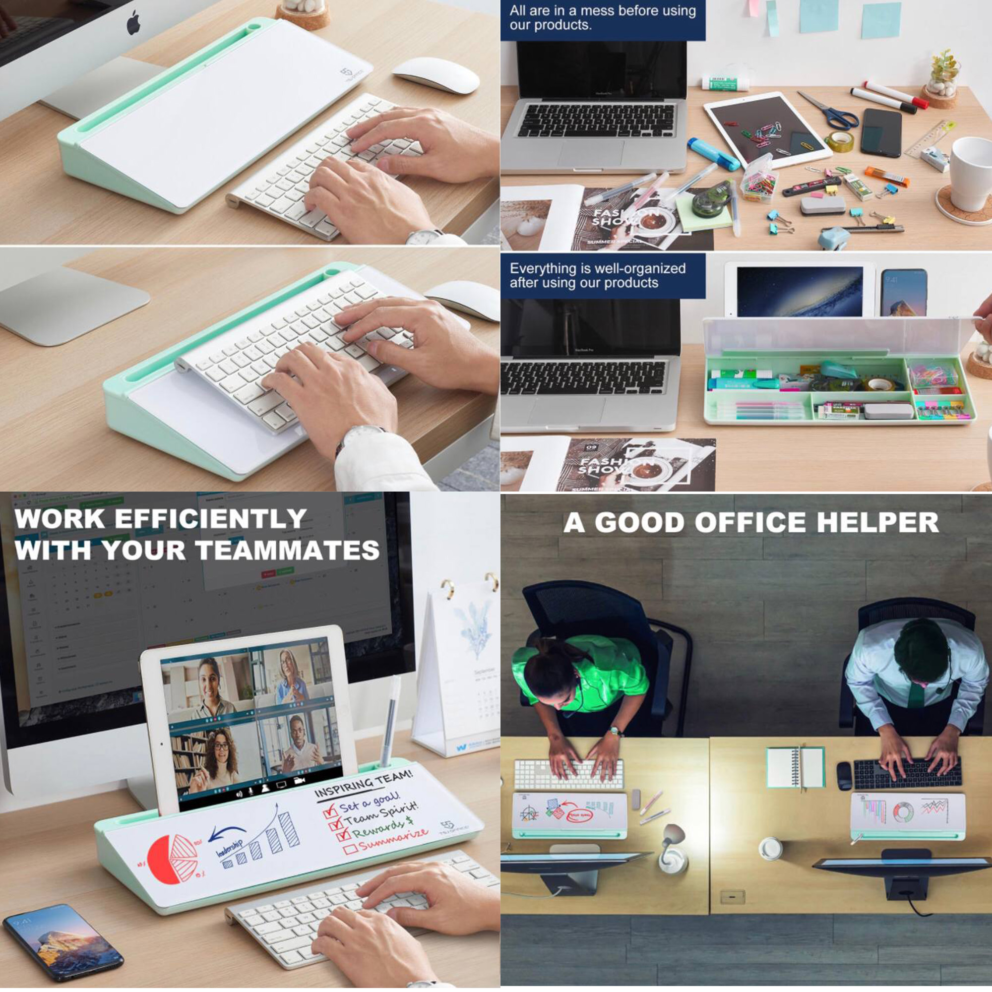 Tempered Glass Desktop Storage Whiteboard with Magnetic Erasable Writing Surface