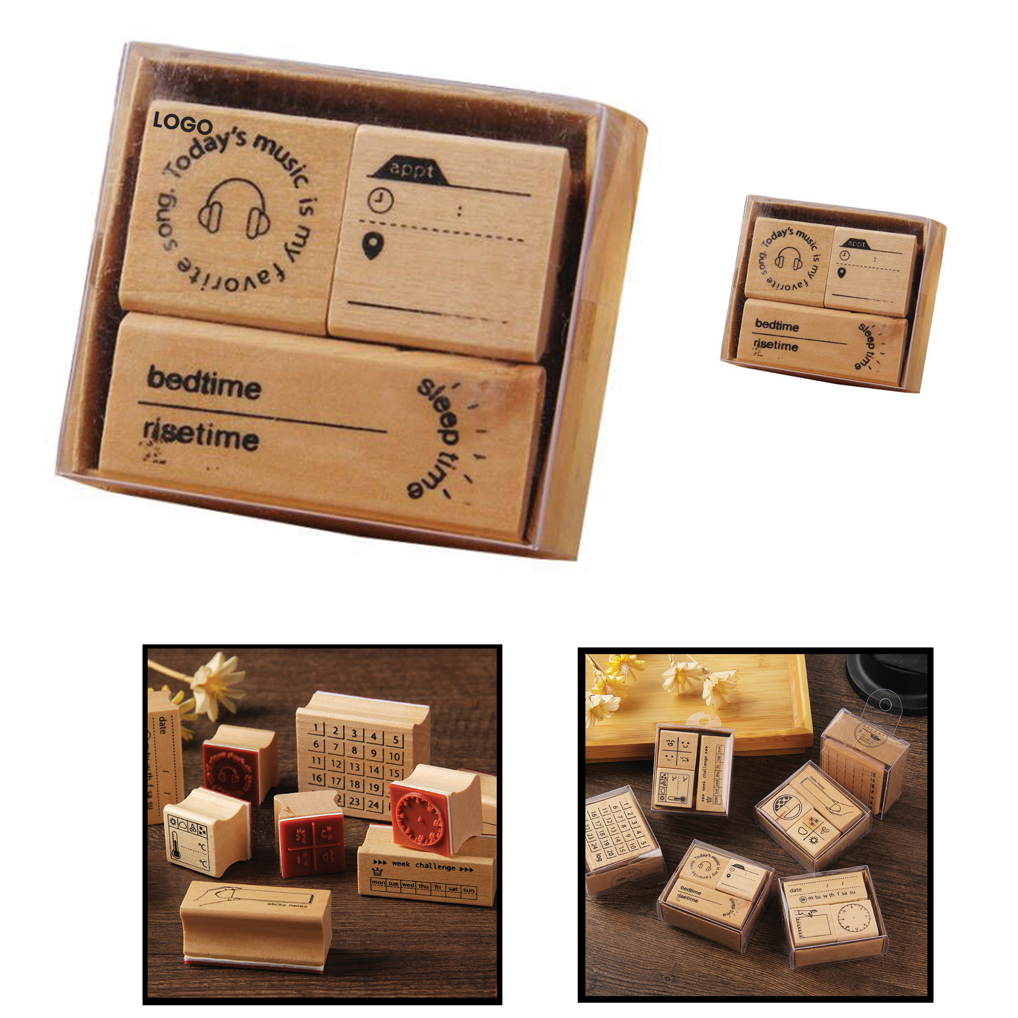 Elegant Wooden Stamps, Charming and Artistic, Ideal for Students, Journal Decoration Supplies, Matching Sets, Available in 6 Designs