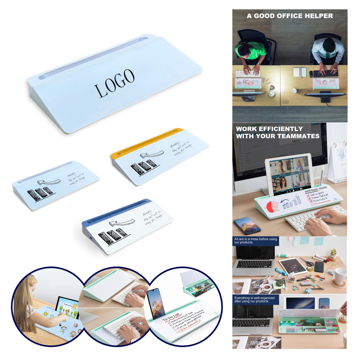 Tempered Glass Desktop Storage Whiteboard with Magnetic Erasable Writing Surface