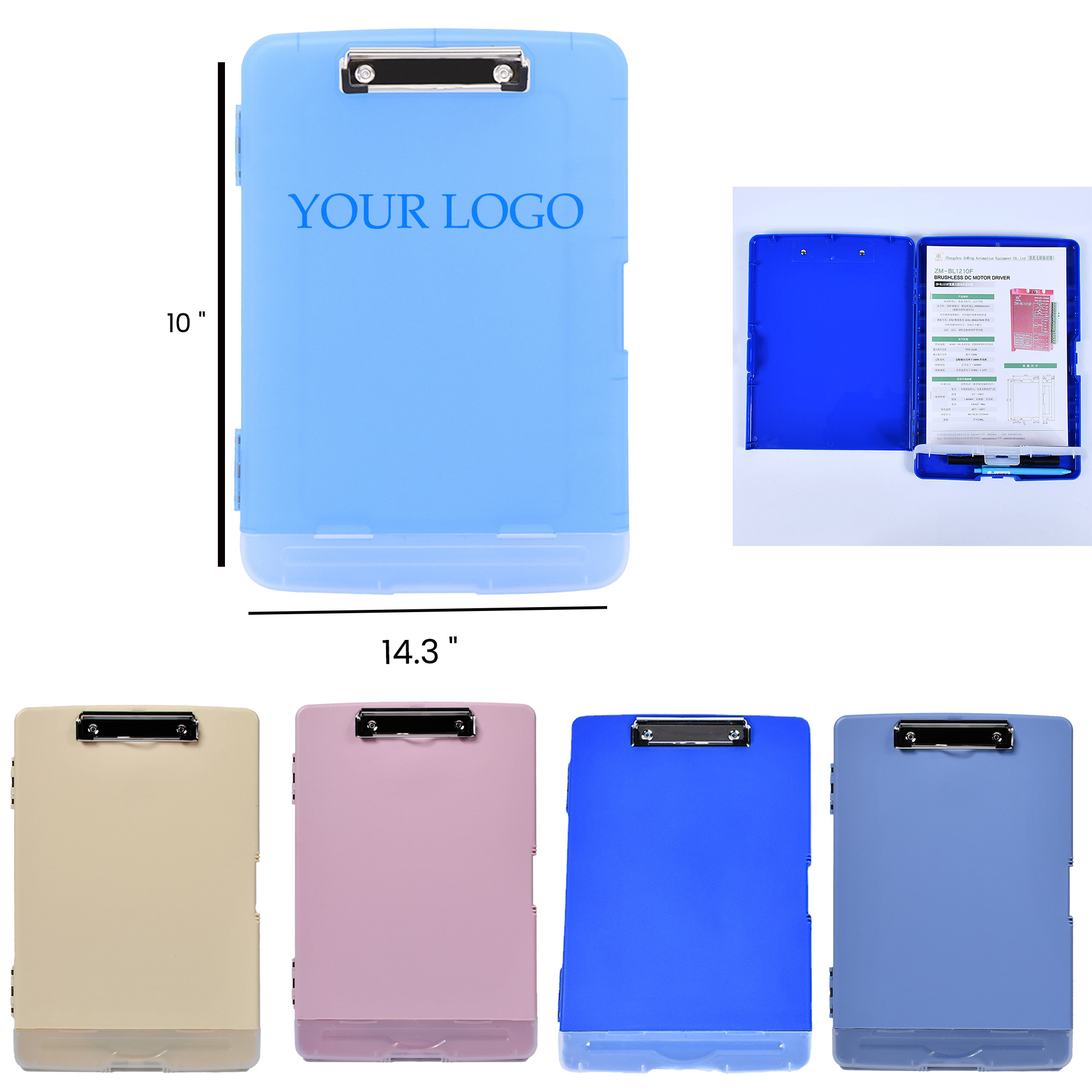 Introducing our new ABS plastic clipboard with storage, perfect for school and office use. 14.3 " x 10 "