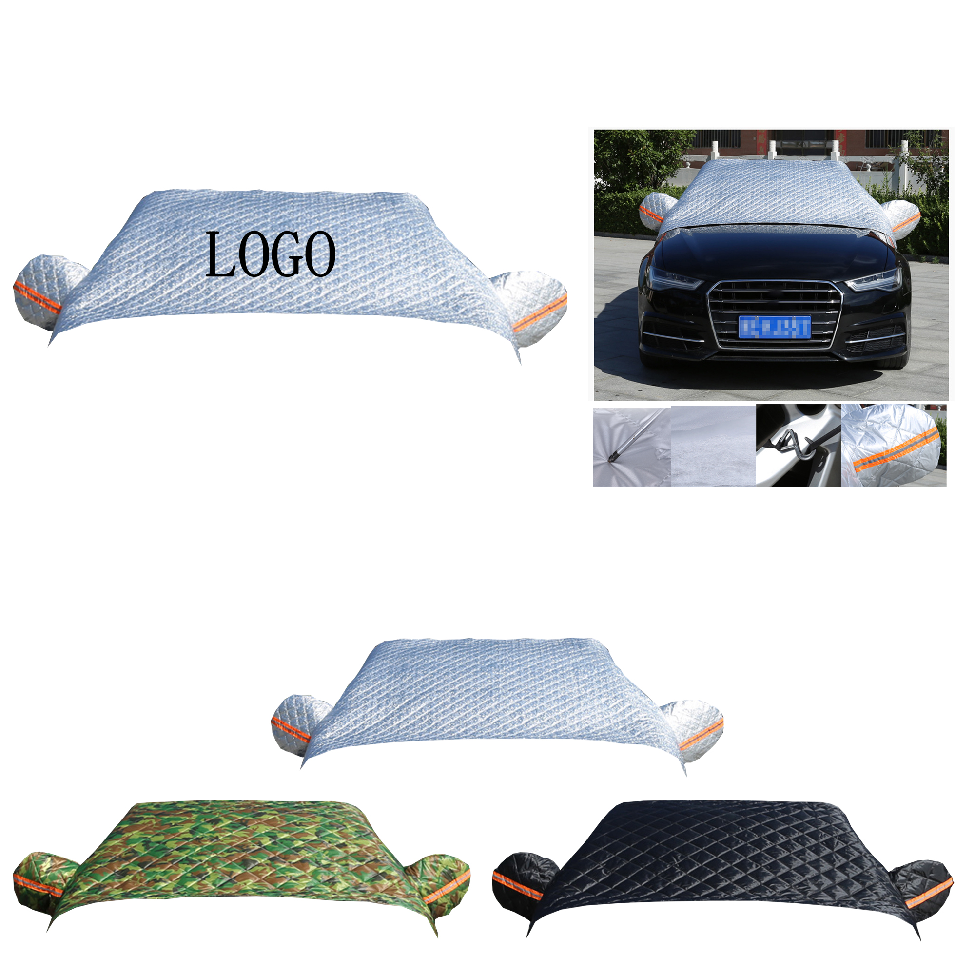 Car Front Windshield Antifreeze Cover – Winter Snow and Frost Shield, Quilt-Style Protective Half Cover for Sunshade