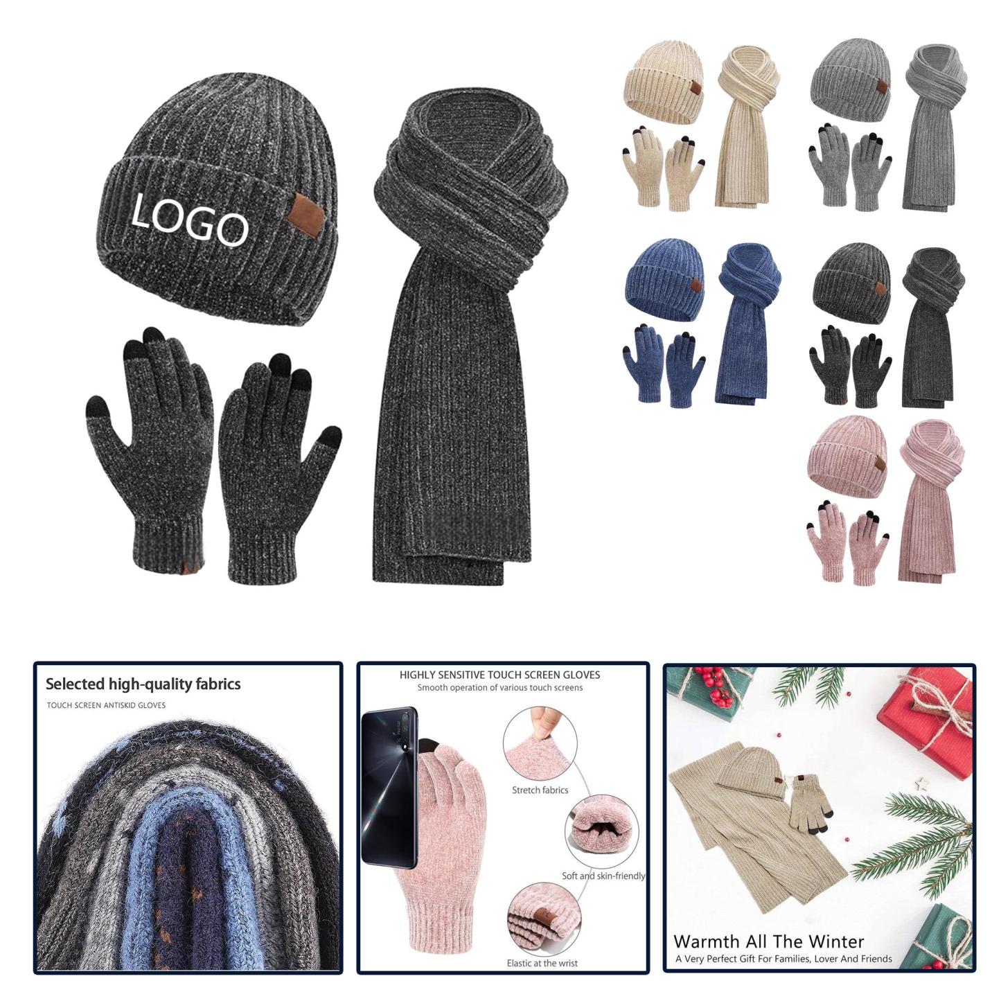 Knit hat, scarf and gloves 3 sets
