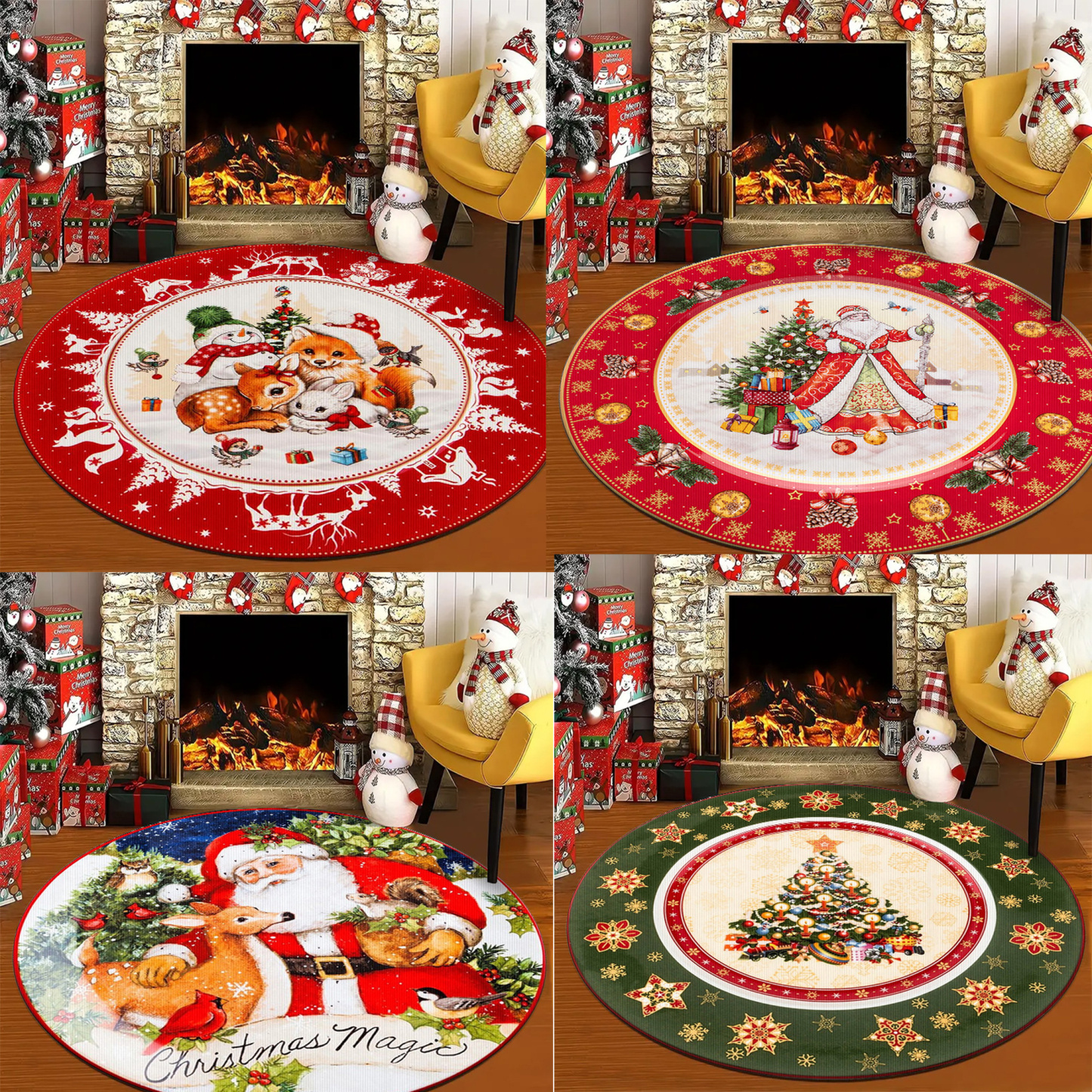 Cross-border round cartoon Christmas-themed printed rug
