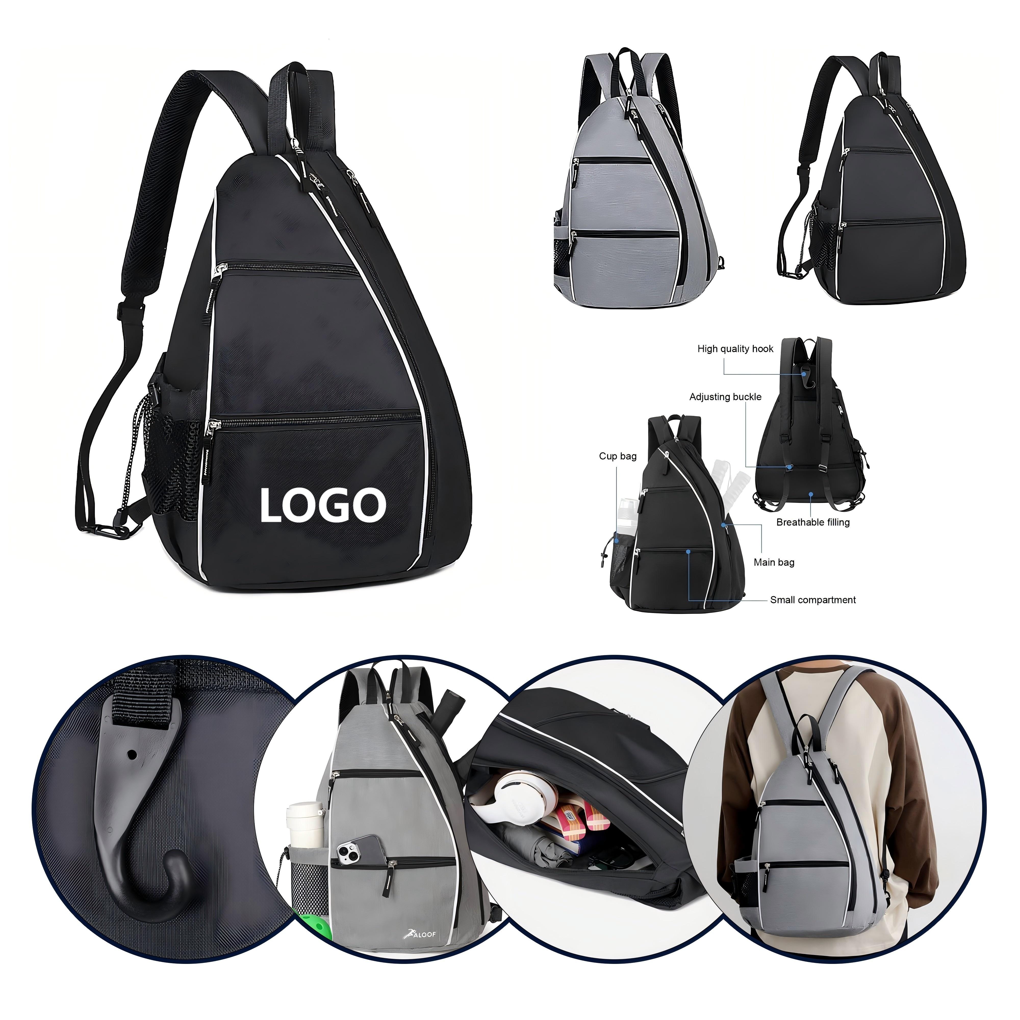 Multifunctional Sports Racket Bag – 17.7"" H x 12.6"" L x 7.9"" W Multifunctional Design Large Capacity Zipper Closure One Shoulder Strap Side Mesh Pocket