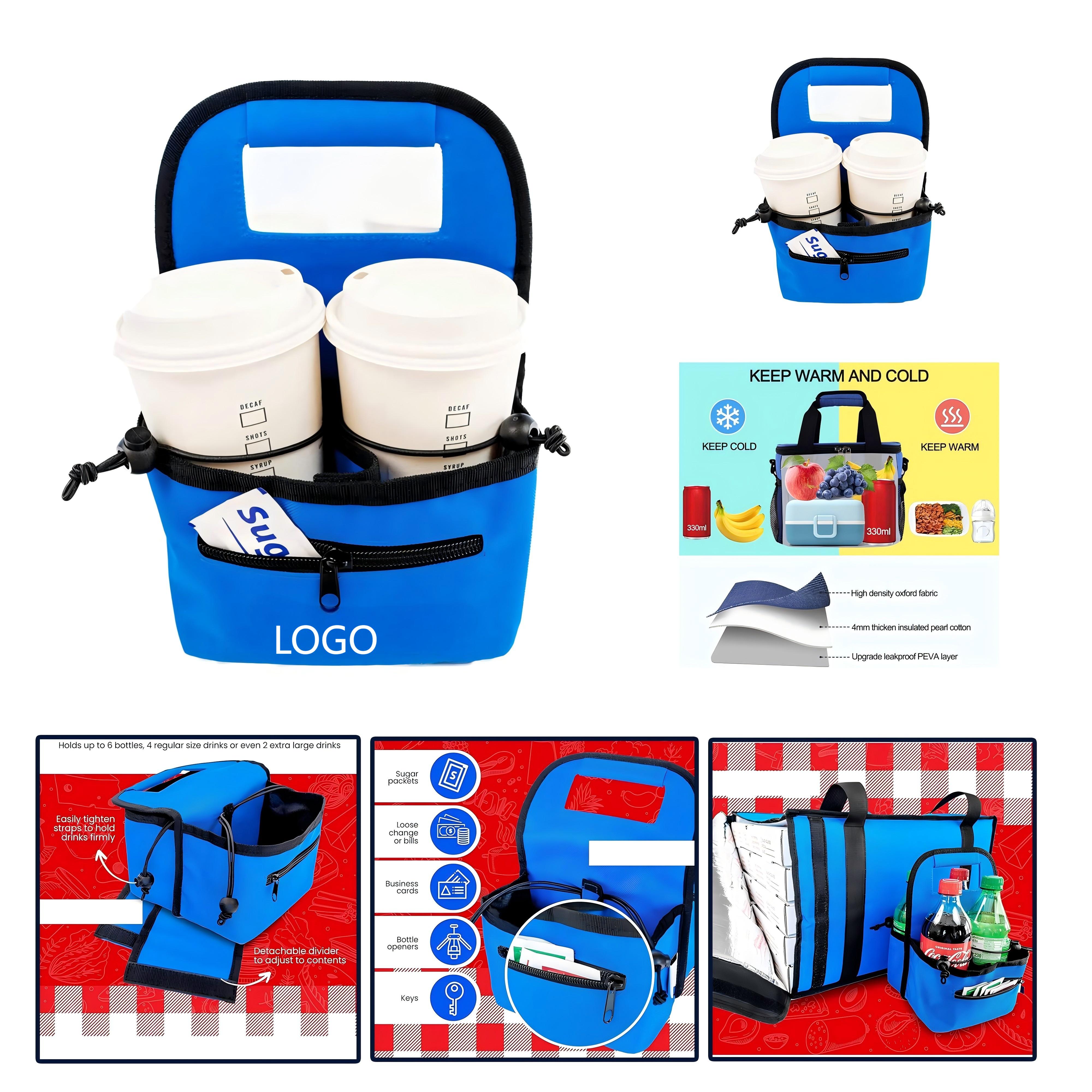 Customized Coffee Bag Transport Bag with Adjustable Beverage Size – 7.1"" L x 9.8"" H  