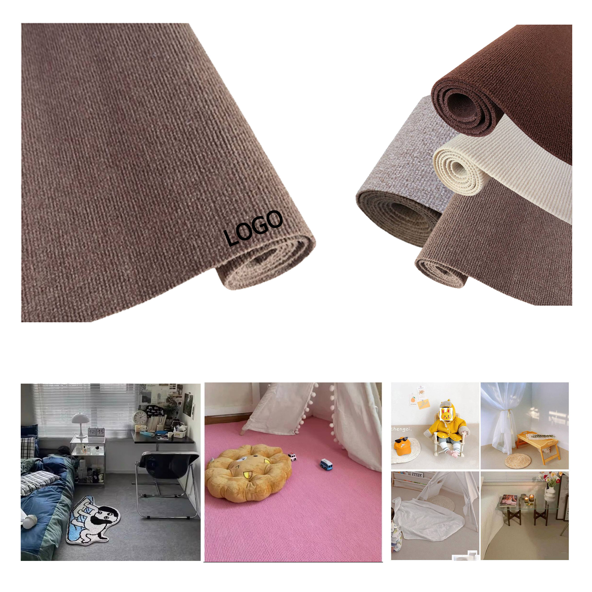 "Ins Style Beige Striped Bedside Photo Carpet – Width: 39.4 to 157.5 inches Length: 39.4 inches"