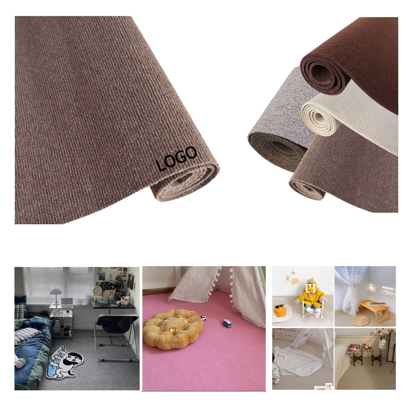 "Ins Style Beige Striped Bedside Photo Carpet – Width: 39.4 to 157.5 inches Length: 39.4 inches"