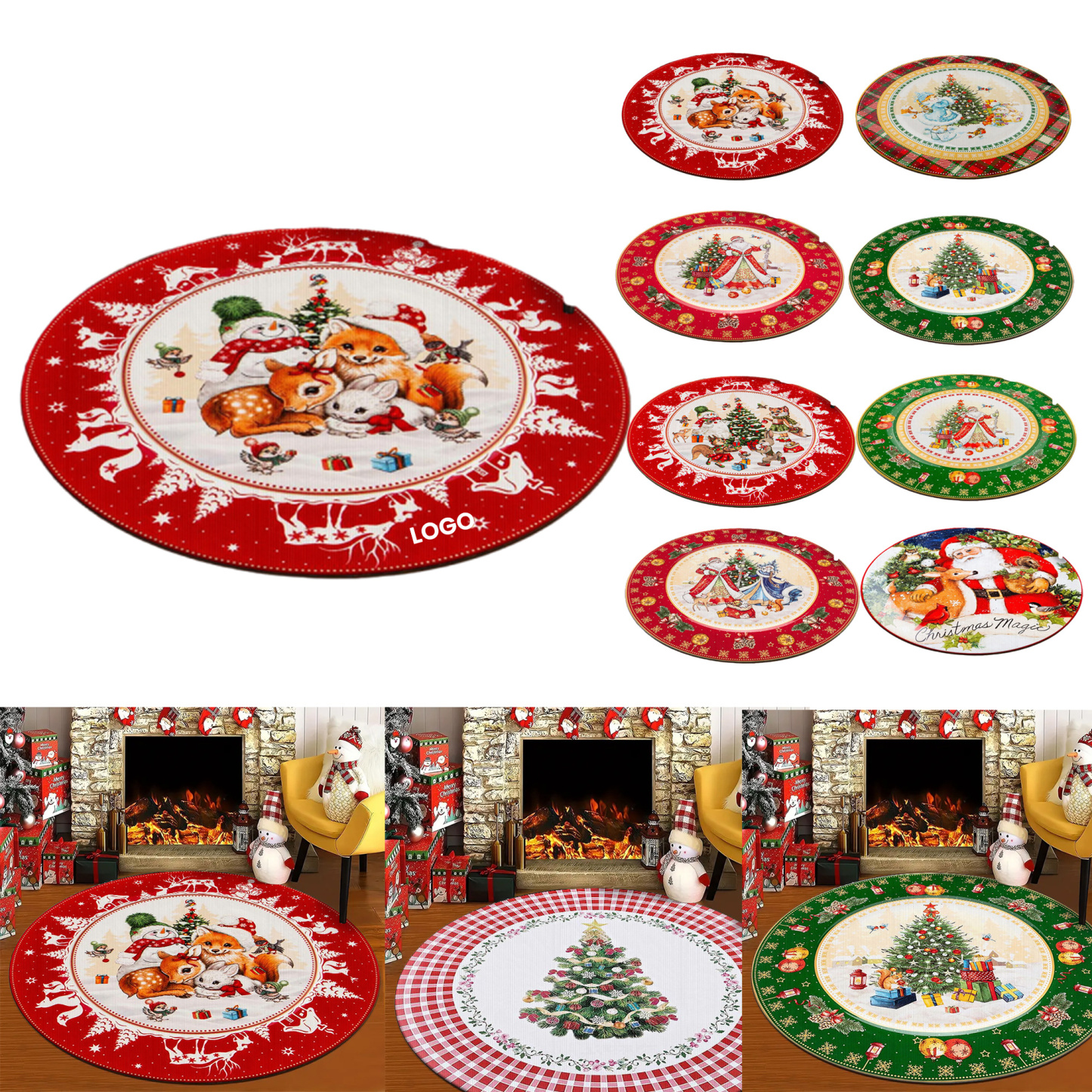 Cross-border round cartoon Christmas-themed printed rug